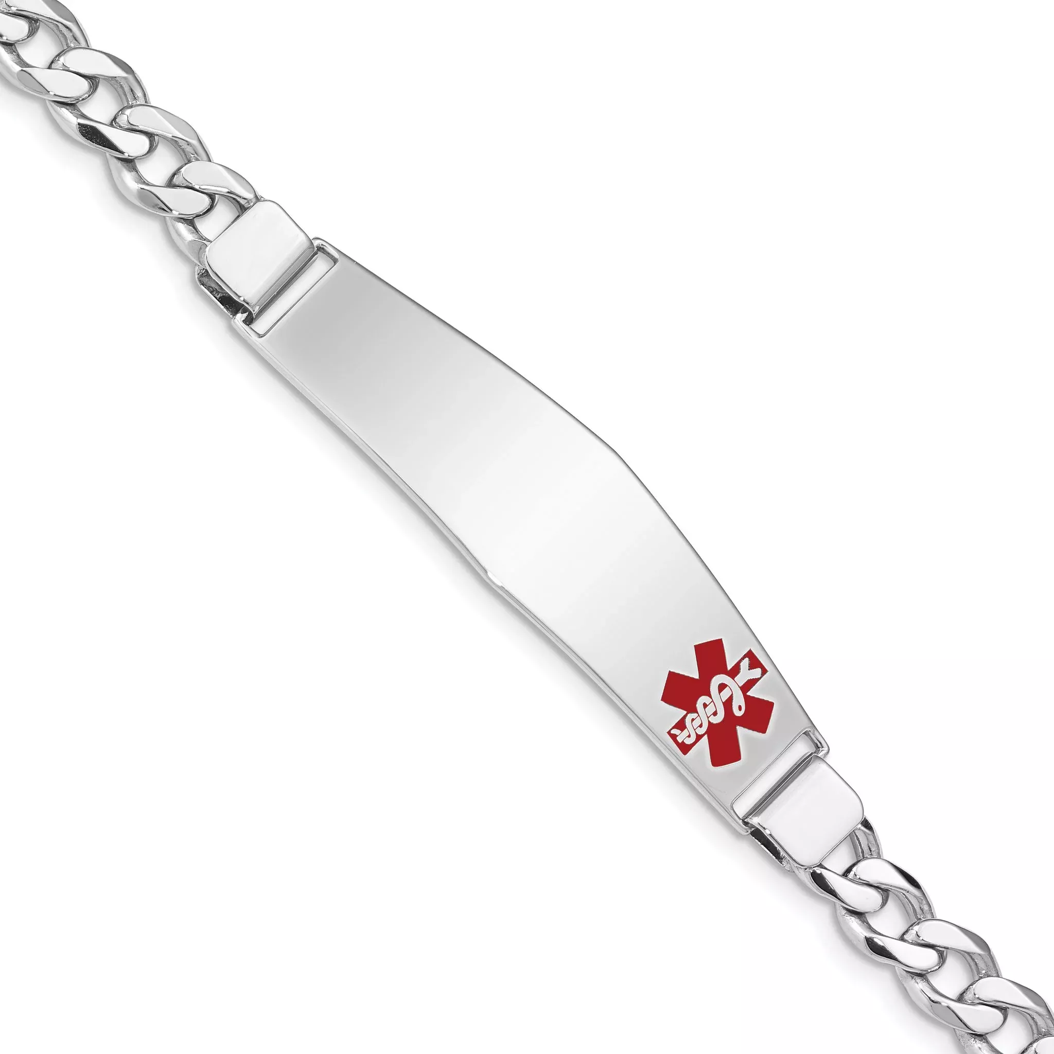 Women's Sterling Silver Rhodium-Plated Curb Medical ID Bracelet 6mm