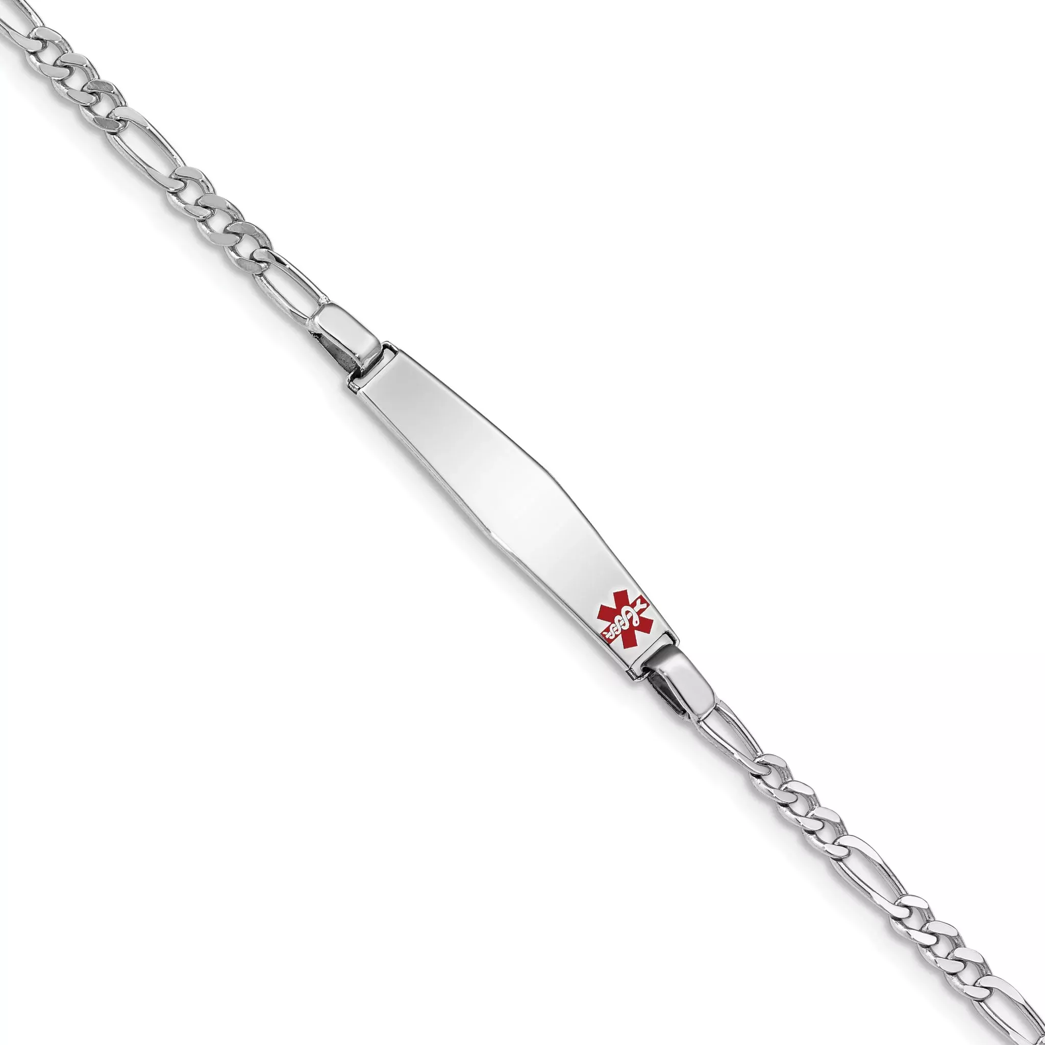 Women's Sterling Silver Rhodium-Plated Figaro Medical ID Bracelet 3mm