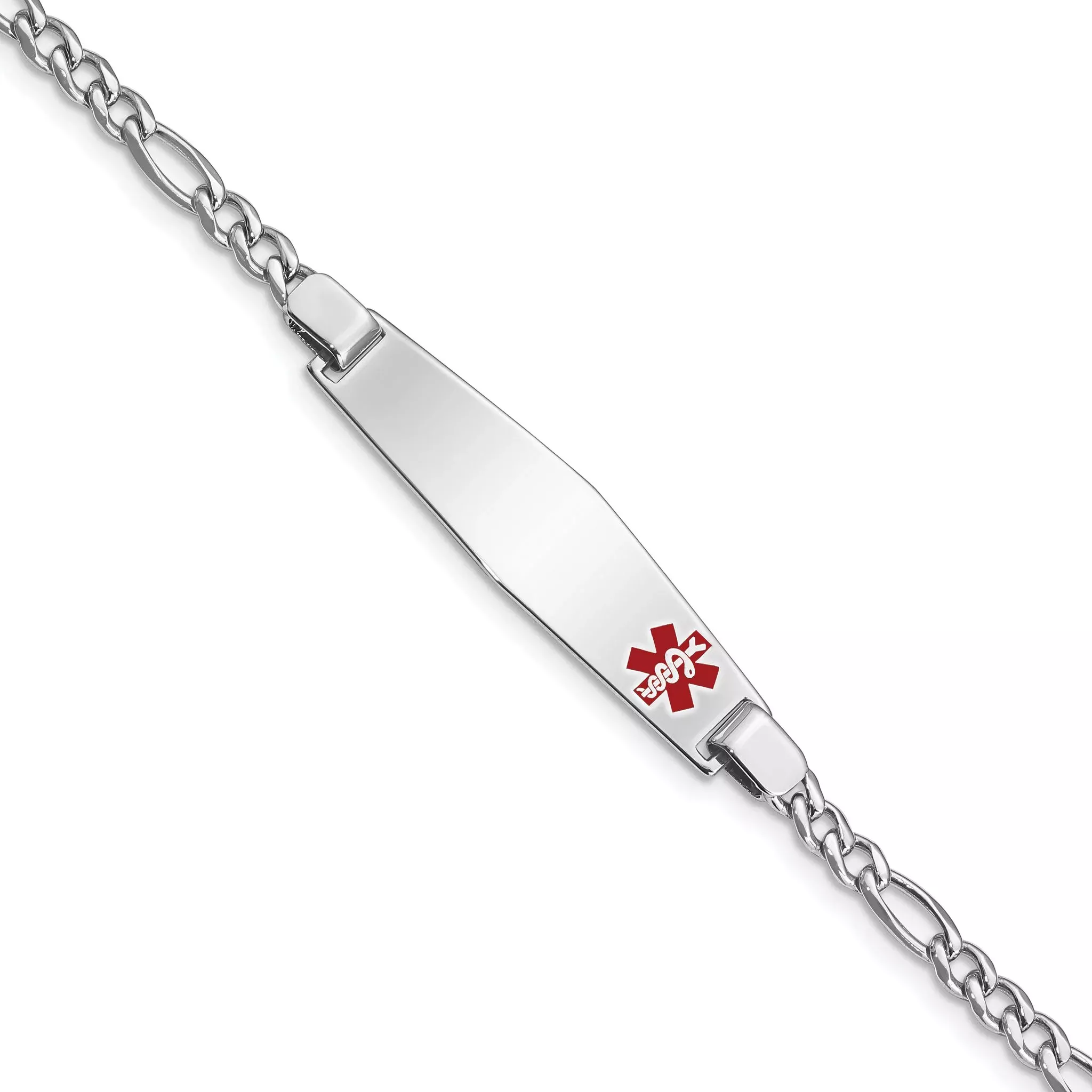 Women's Sterling Silver Rhodium-Plated Figaro Medical ID Bracelet 4mm