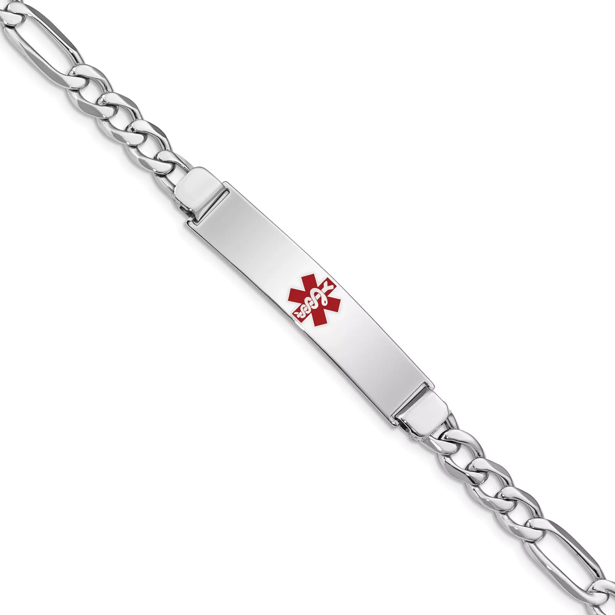 Women's Sterling Silver Rhodium-Plated Figaro Medical ID Bracelet 6mm