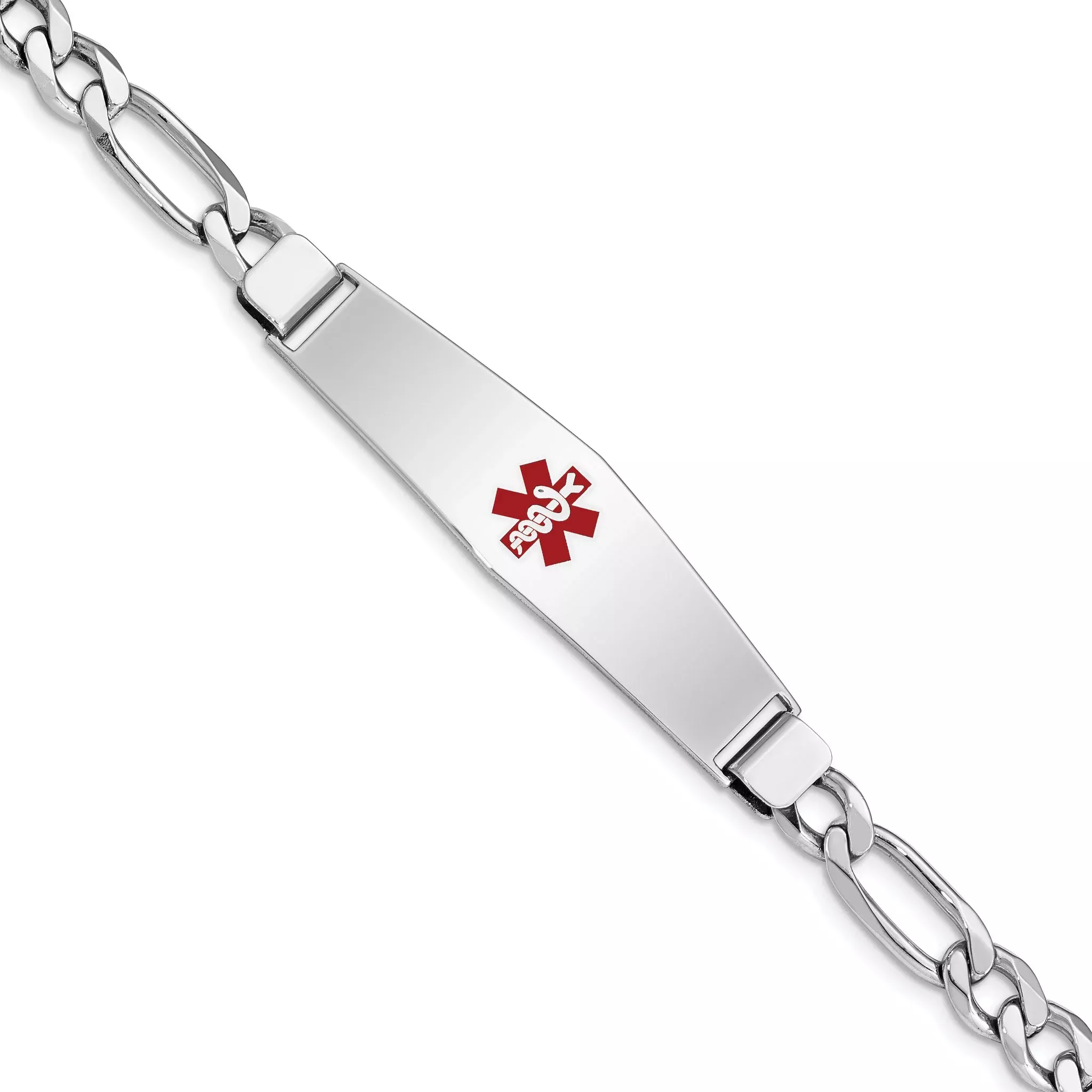 Women's Sterling Silver Rhodium-Plated Figaro Medical ID Bracelet 7mm