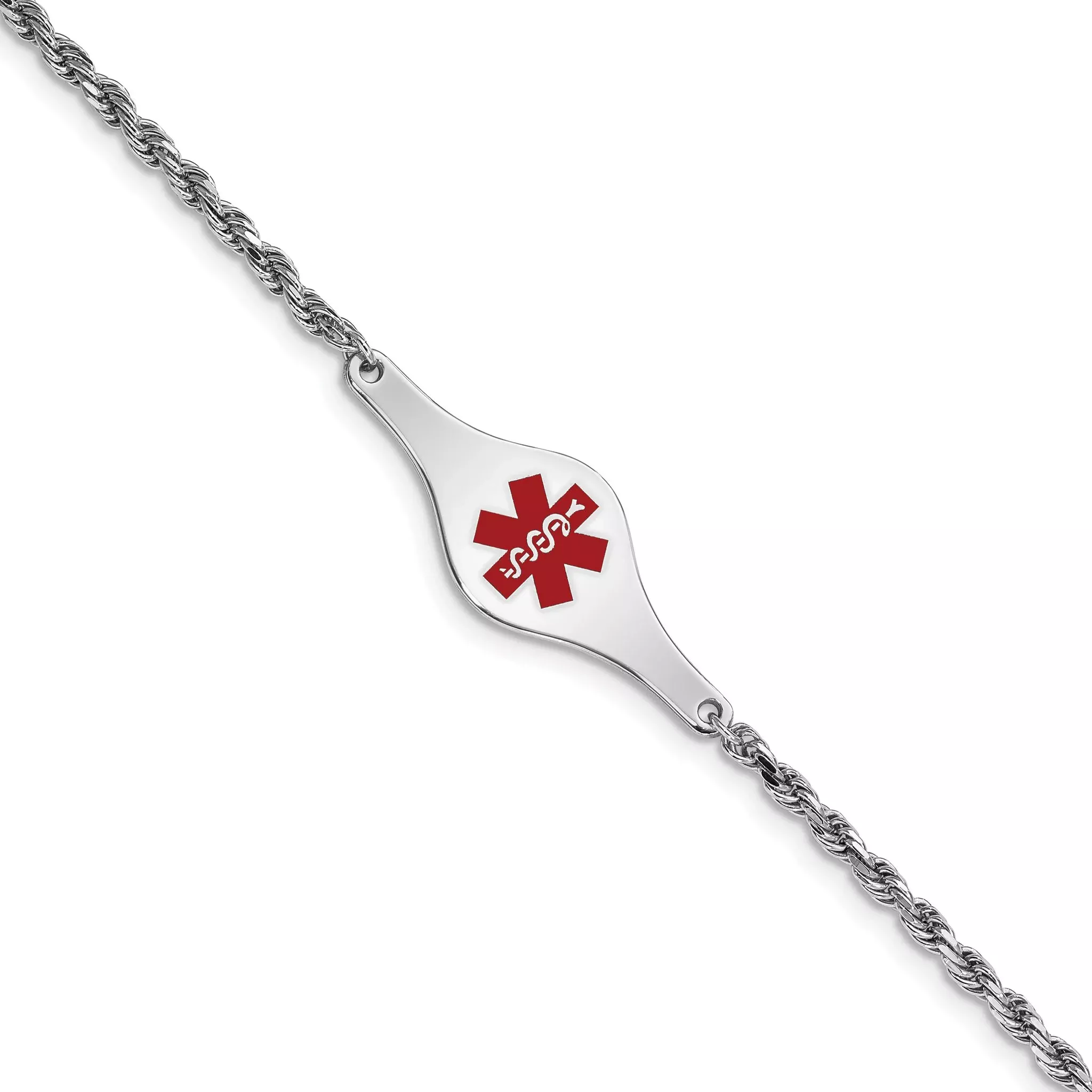 Women's Sterling Silver Rhodium-Plated Rope Medical ID Bracelet 2.5mm