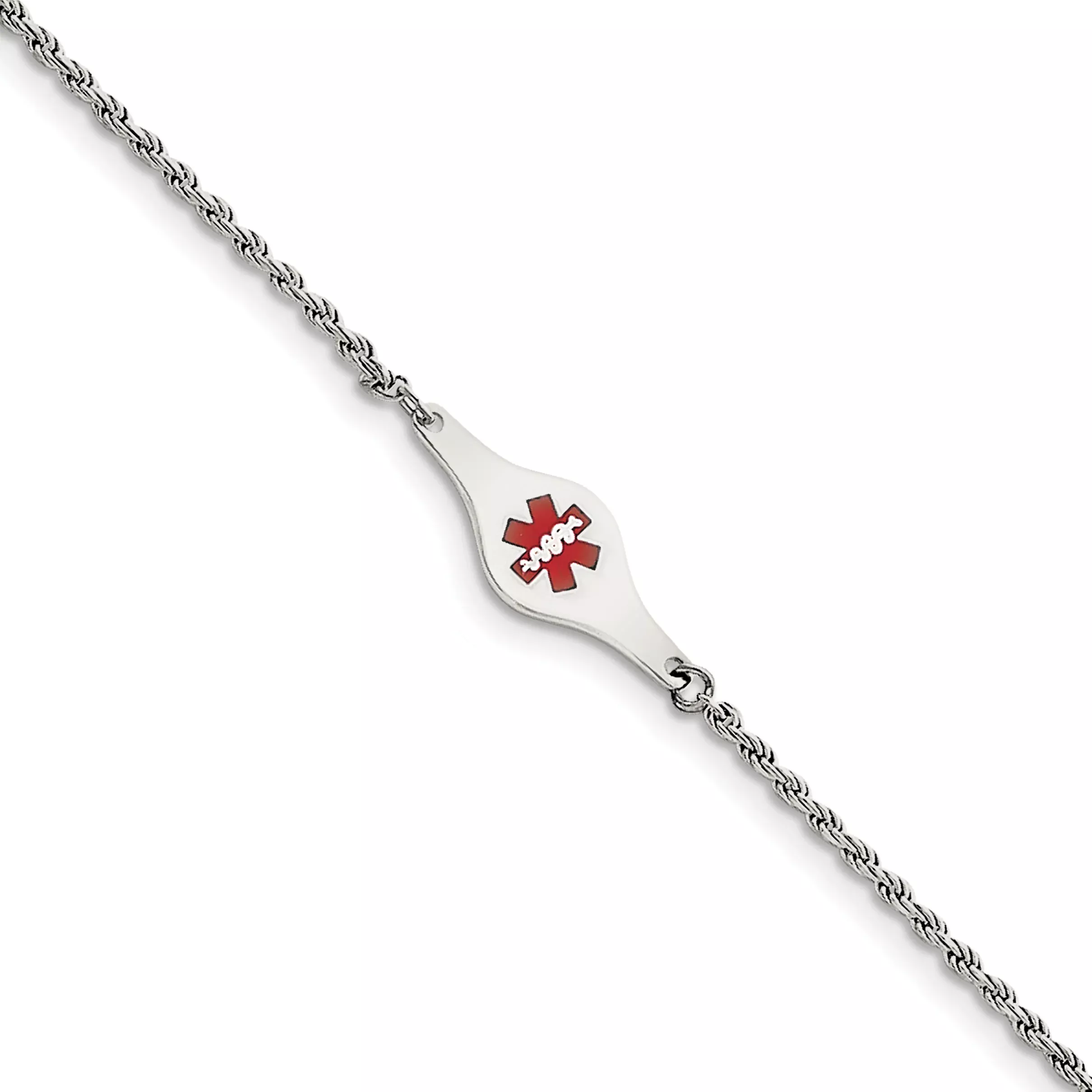 Women's Sterling Silver Rhodium-Plated Rope Medical ID Bracelet 2mm
