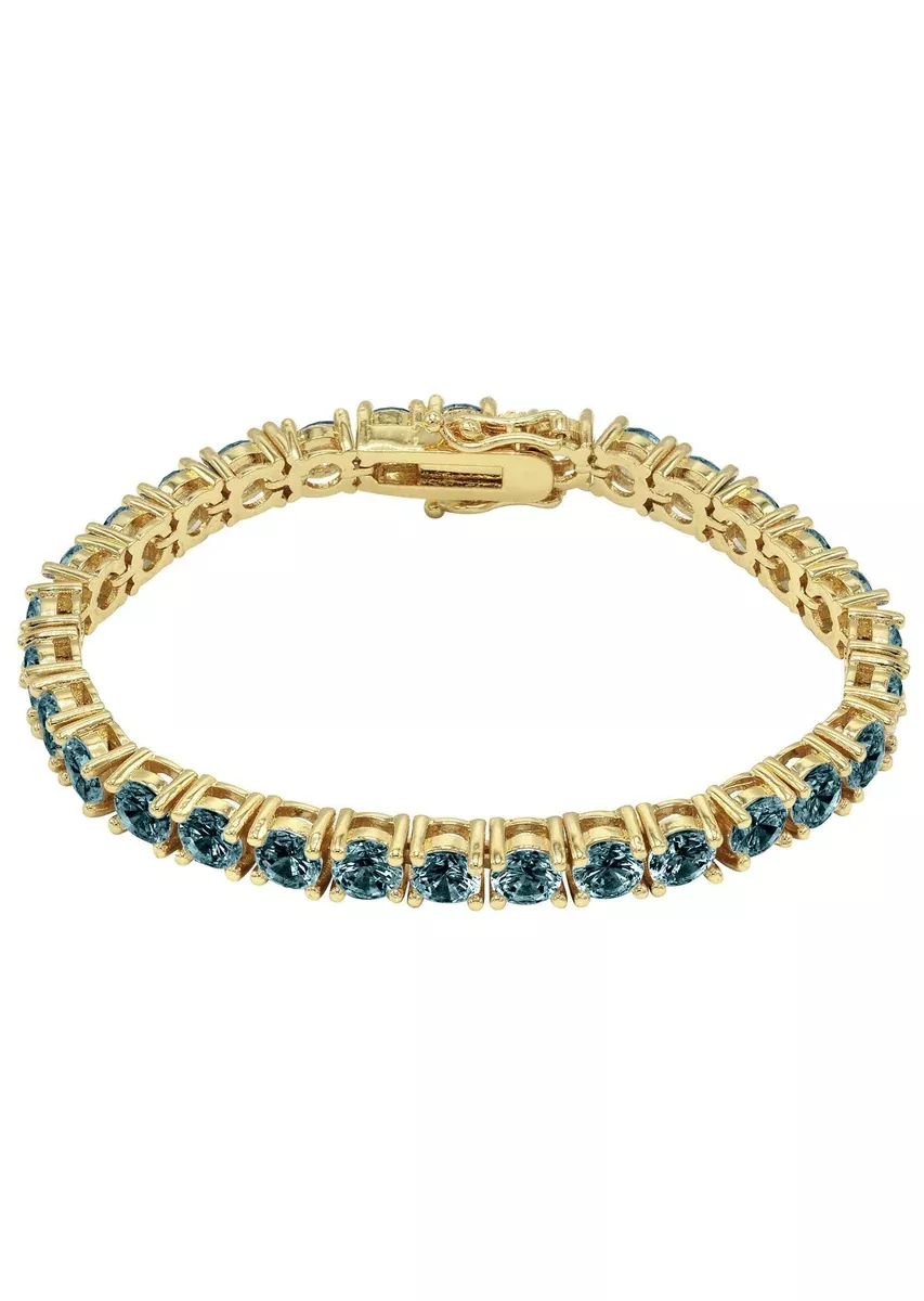 Womens Blue Diamond Gold Tennis Bracelet