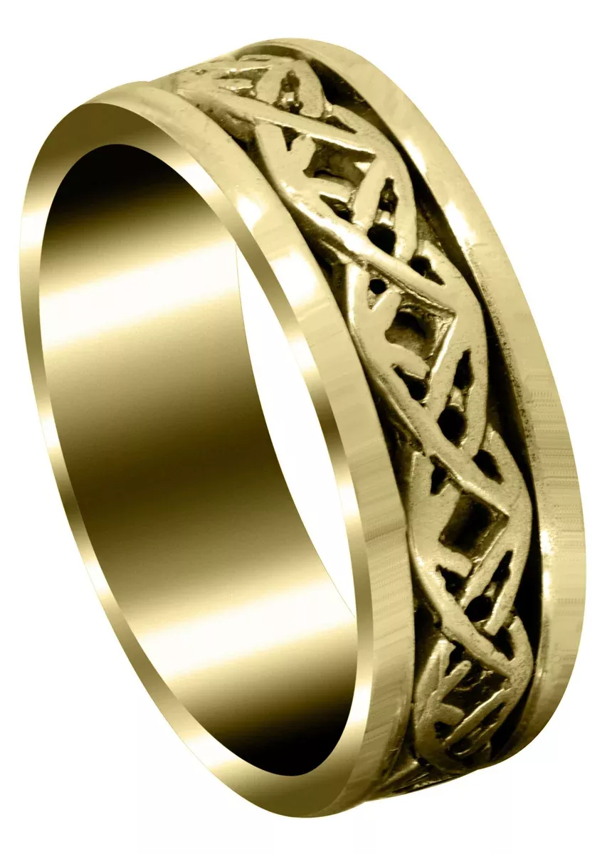Yellow Gold Celtic Mens Wedding Band | Sand Blast / High Polish Finish (Derek)