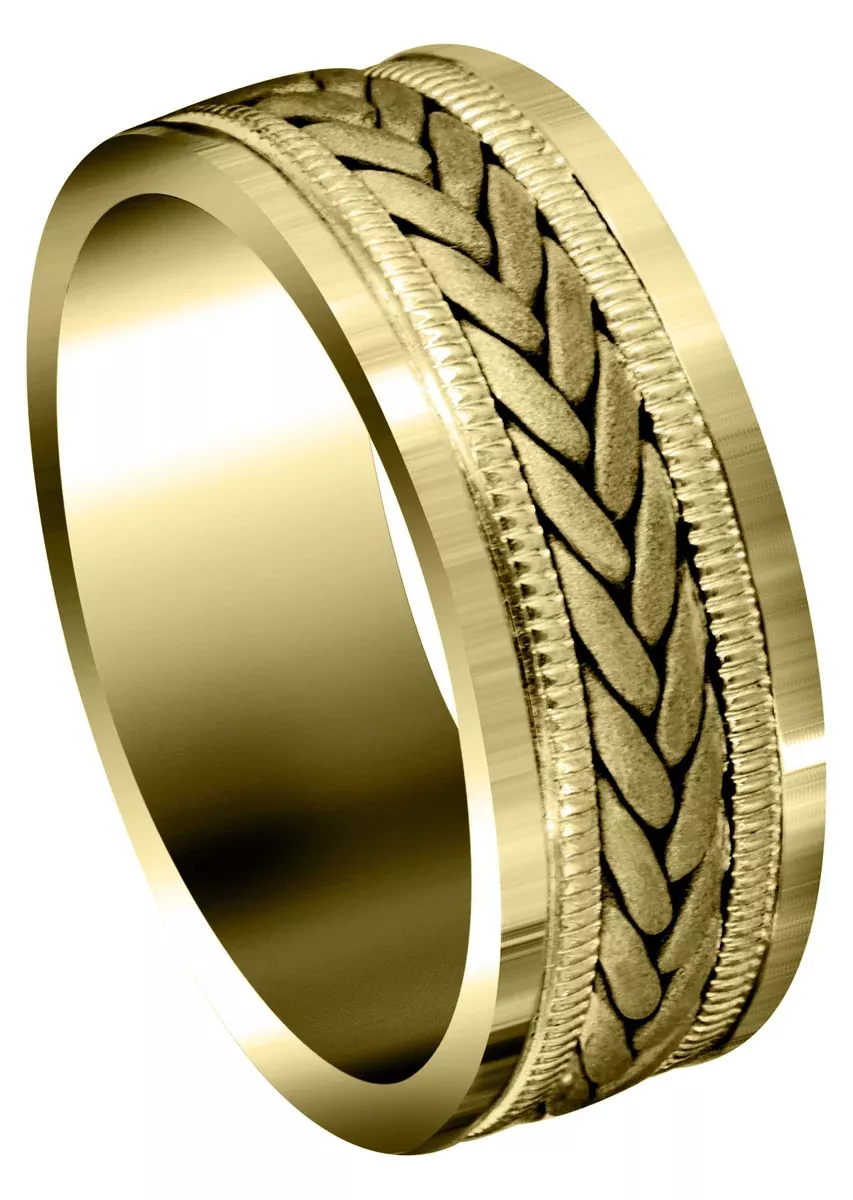 Yellow Gold Hand Woven Mens Wedding Band | Sand Blast Finish (Carson)