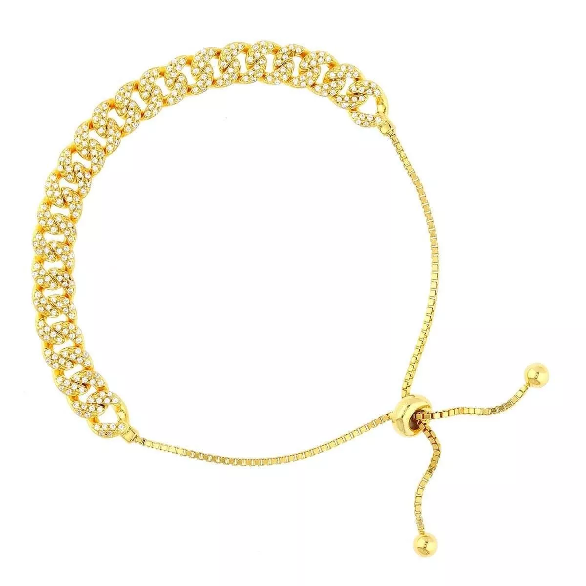 Yellow White Rose Gold Over Silver 6.5mm Miami Cuban CZ Bracelet (Solid Links) 5"-9" Adjustable